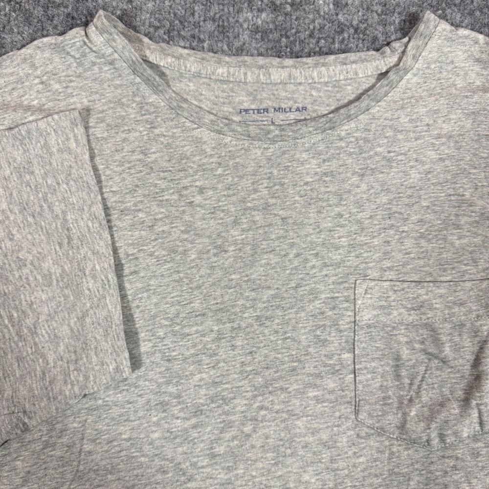 Peter Millar T-Shirt Pocket Short Sleeve Mens Large Gray Cotton Modal Blend EUC